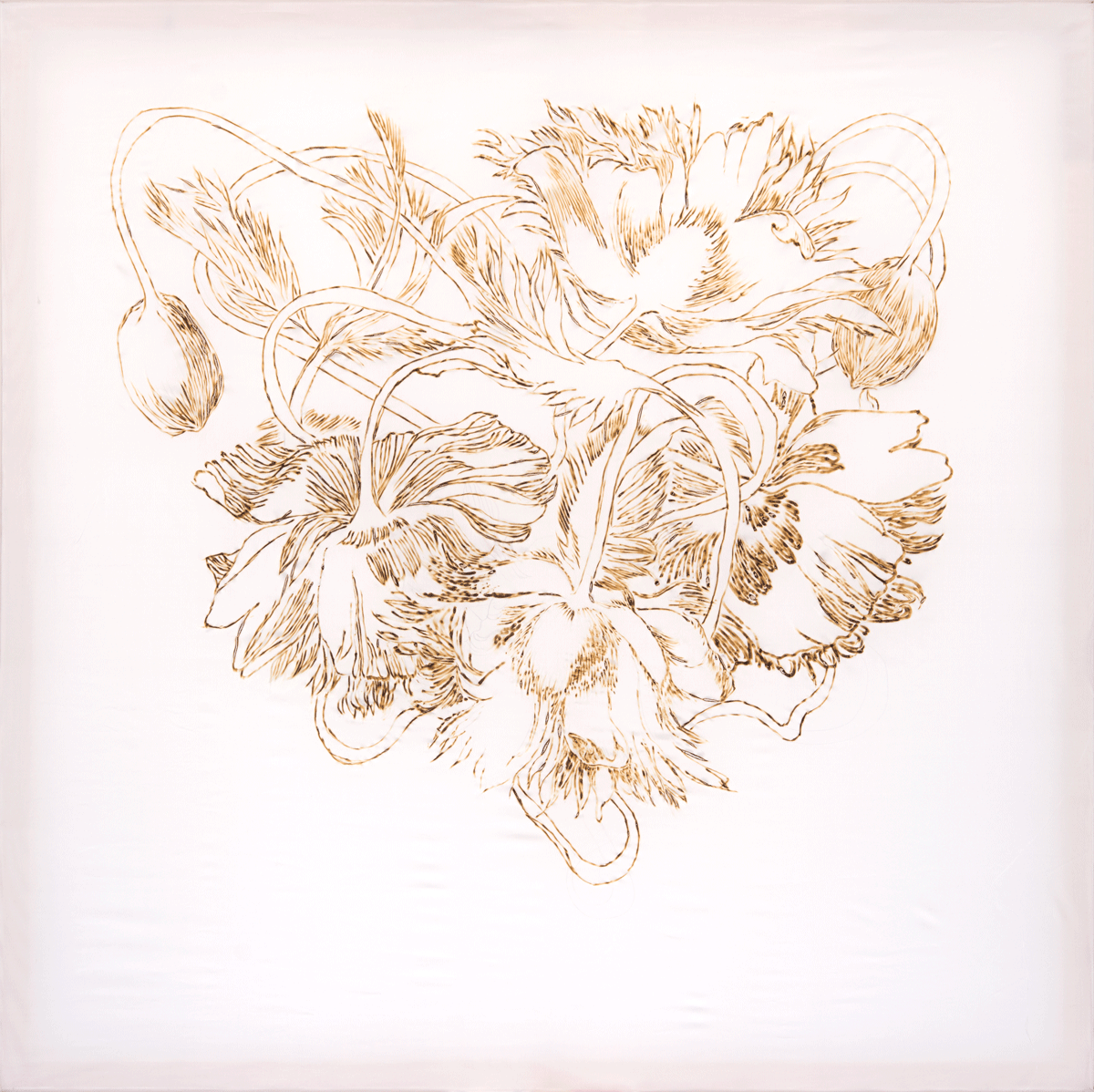 "Znakowanie" z cyklu "Łono natury" | 2020 | jedwab wypalany | 130 x 130 cm
